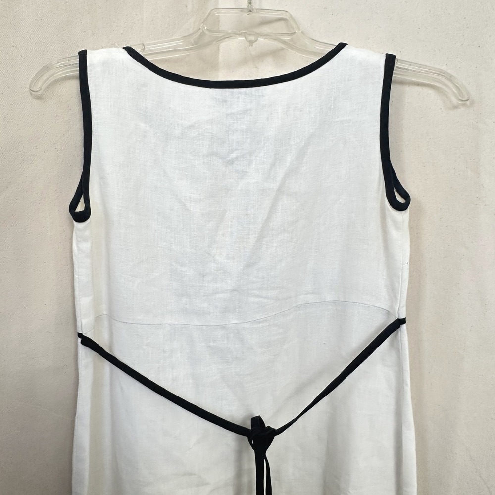 NORTON MCNAUGHTON White Linen Floral Embroidered Maxi Dress S Black Trim S *READ - Picture 5 of 11